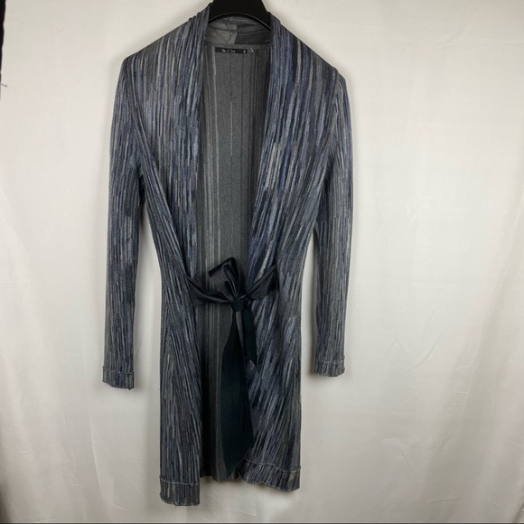 Nie + Zoe gray long knit sweater cardigan M with belt - Picture 1 of 5